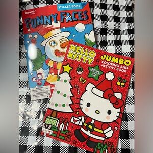 New-Hello Kitty Coloring Book & Snowman Sticker Book- Christmas